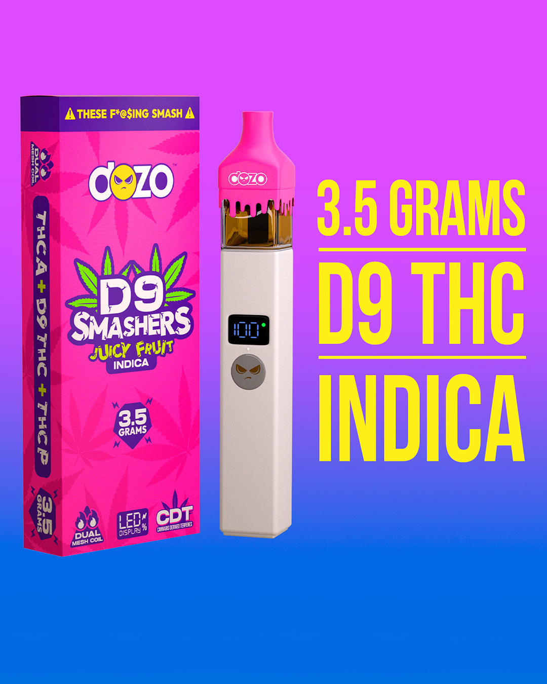 3.5g Dozo D9 Smashers THC-A Disposable: Weedy Melon (Indica)