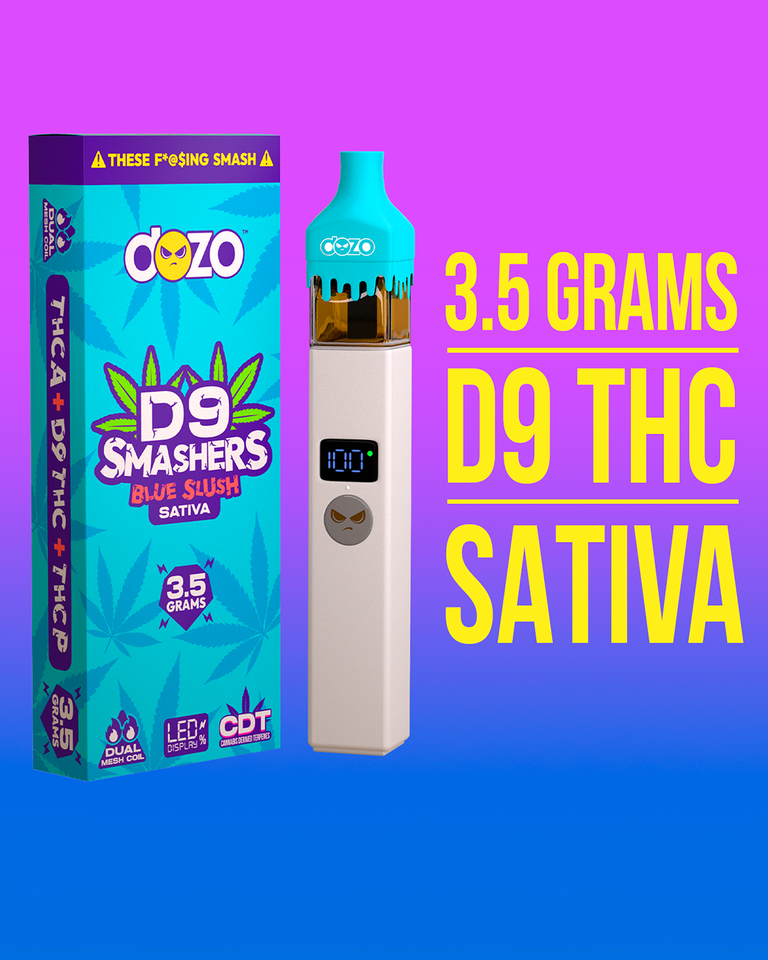 3.5g Dozo D9 Smashers THC-A Disposable: Juicy Fruit (Indica)