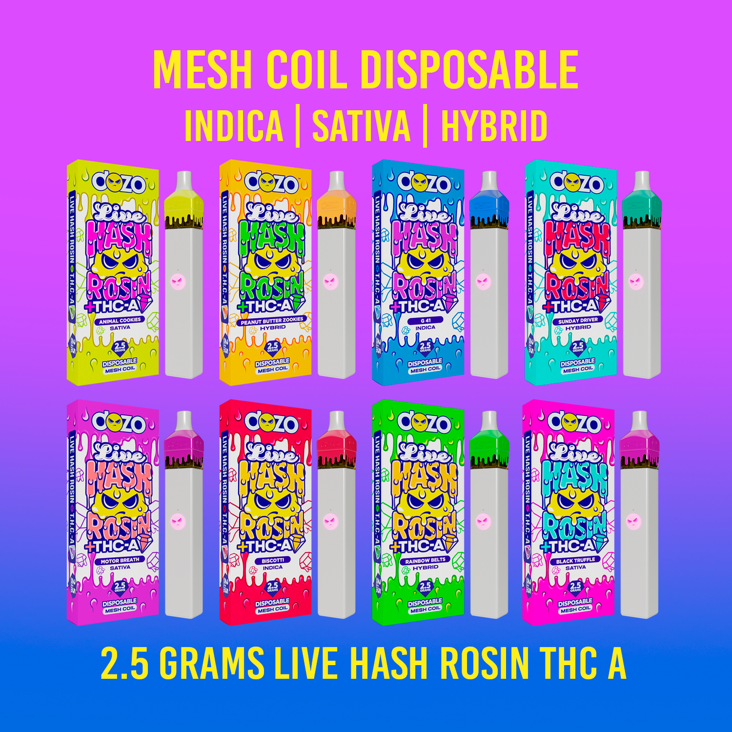 2.5g Dozo Live Hash Rosin THC-A Vape: Black Truffle (Sativa)