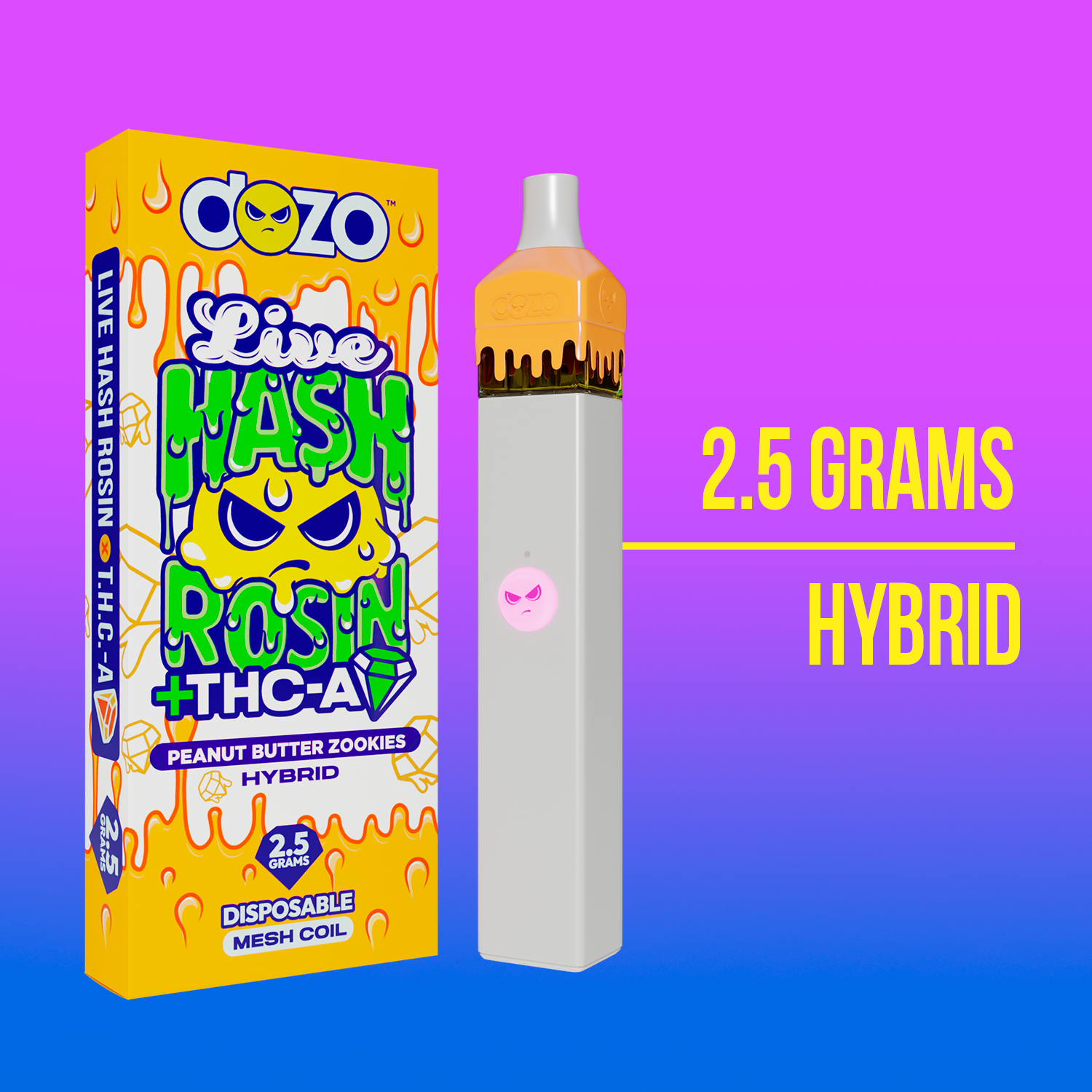 Dozo Live Hash Rosin THC-A Vape - Peanut Butter Zookies Hybrid 2.5g puredozo Dozo Live Hash Rosin THC-A Vape - Peanut Butter Zookies Hybrid 2.5g puredozo