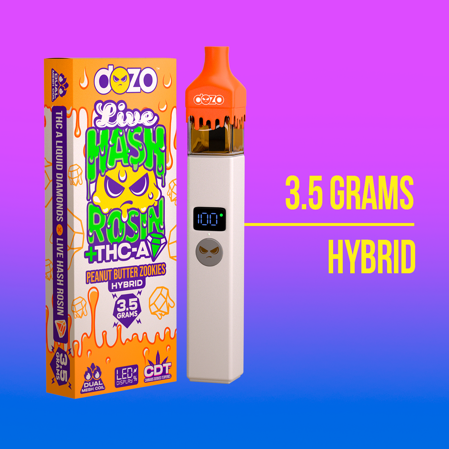 3.5g Dozo Live Hash Rosin THC-A Vape: Watermelon Zkittlez (Sativa)