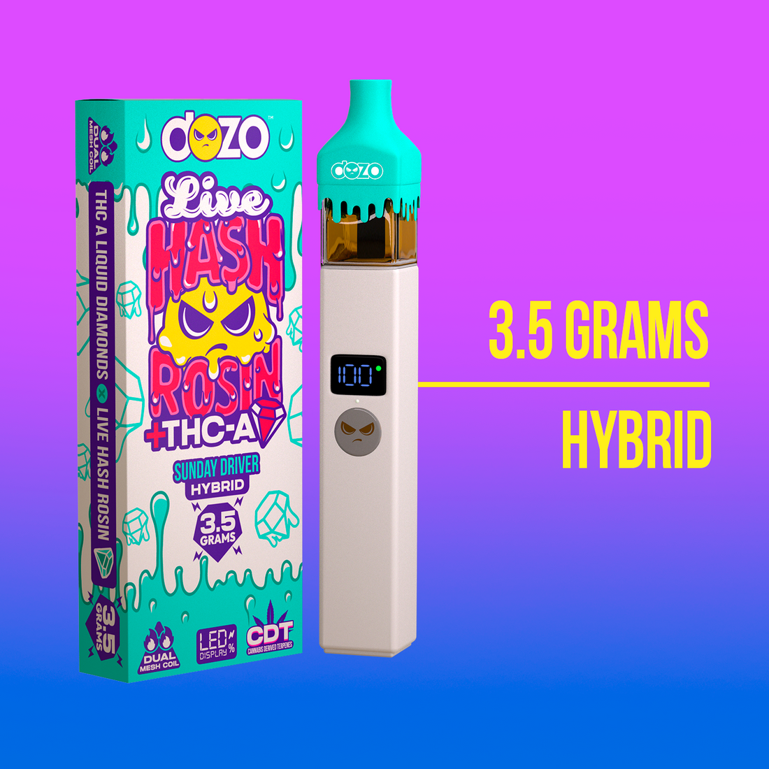 3.5g Dozo Live Hash Rosin THC-A Vape: Peanut Butter Zookies (Hybrid)