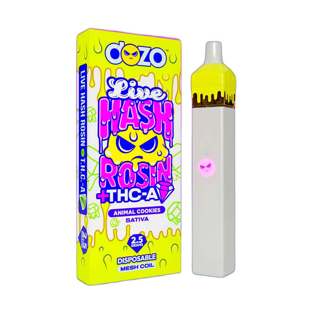 2.5g Dozo Live Hash Rosin THC-A Vape: Animal Cookies (Sativa)