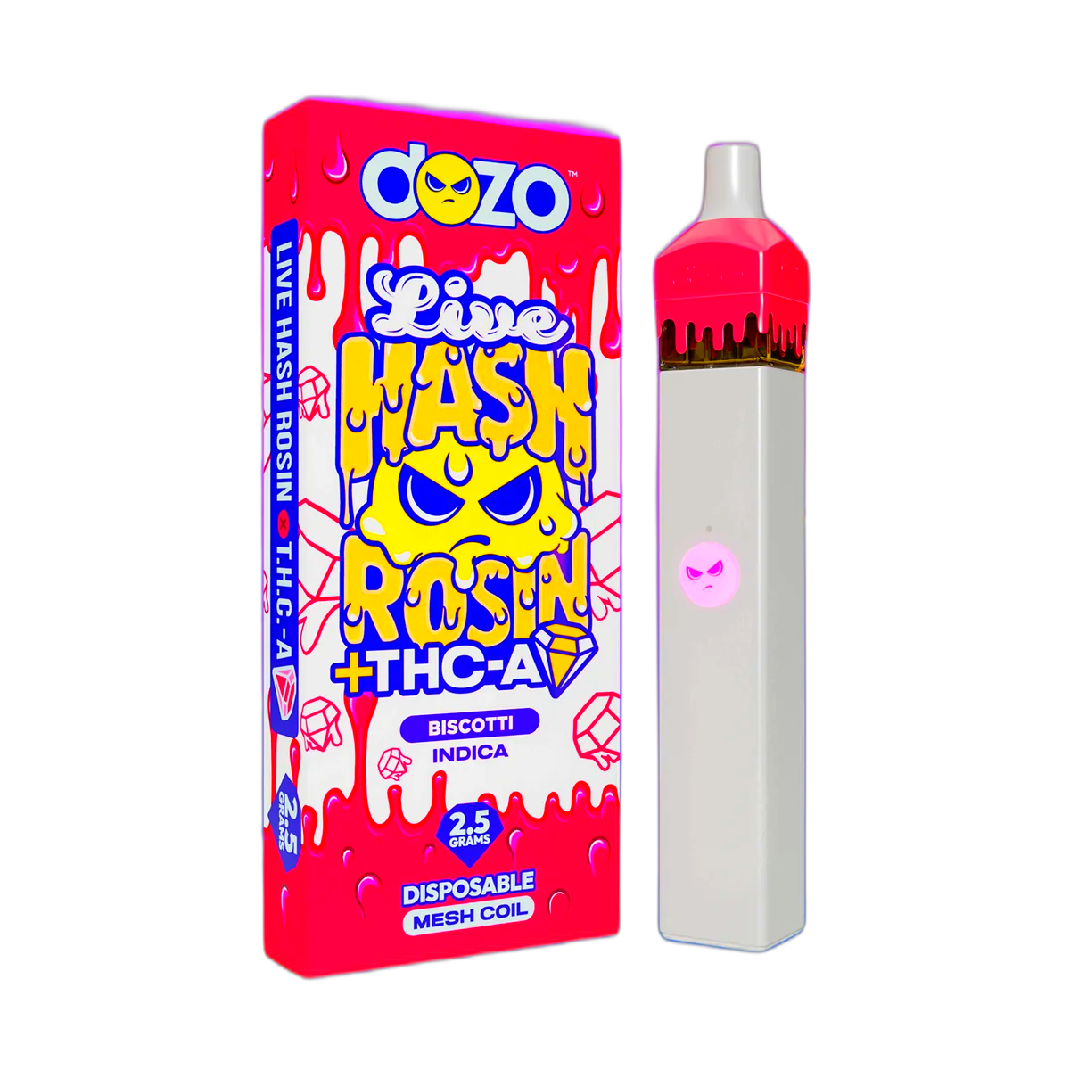 2.5g Dozo Live Hash Rosin THC-A Vape: Biscotti (Indica)