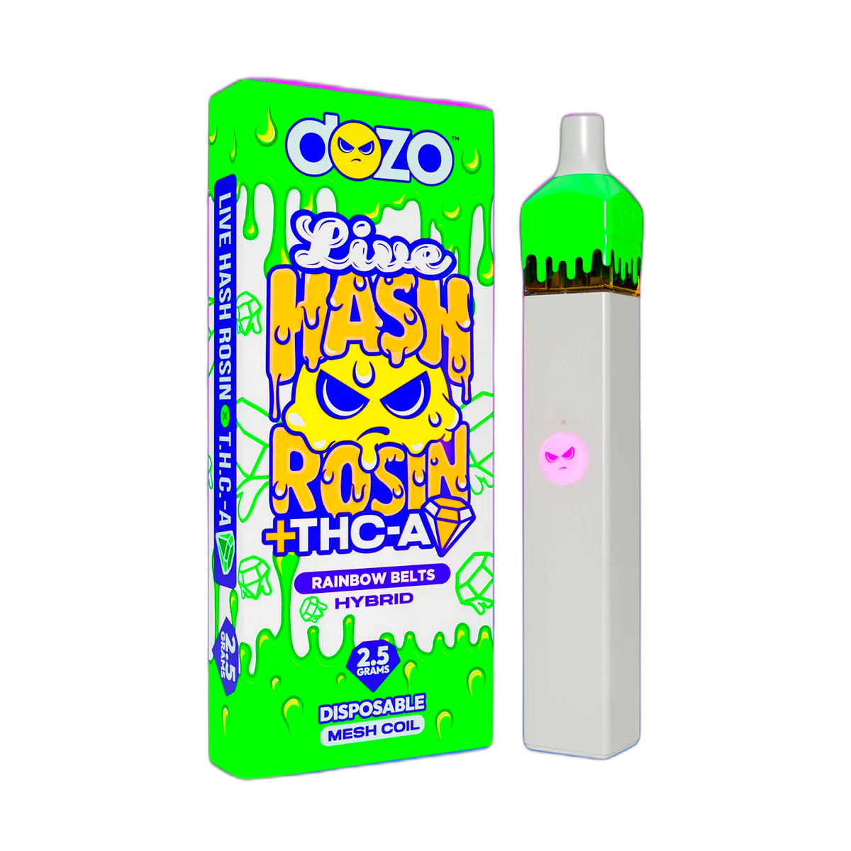 2.5g Dozo Live Hash Rosin THC-A Vape: Rainbow Belts (Hybrid)