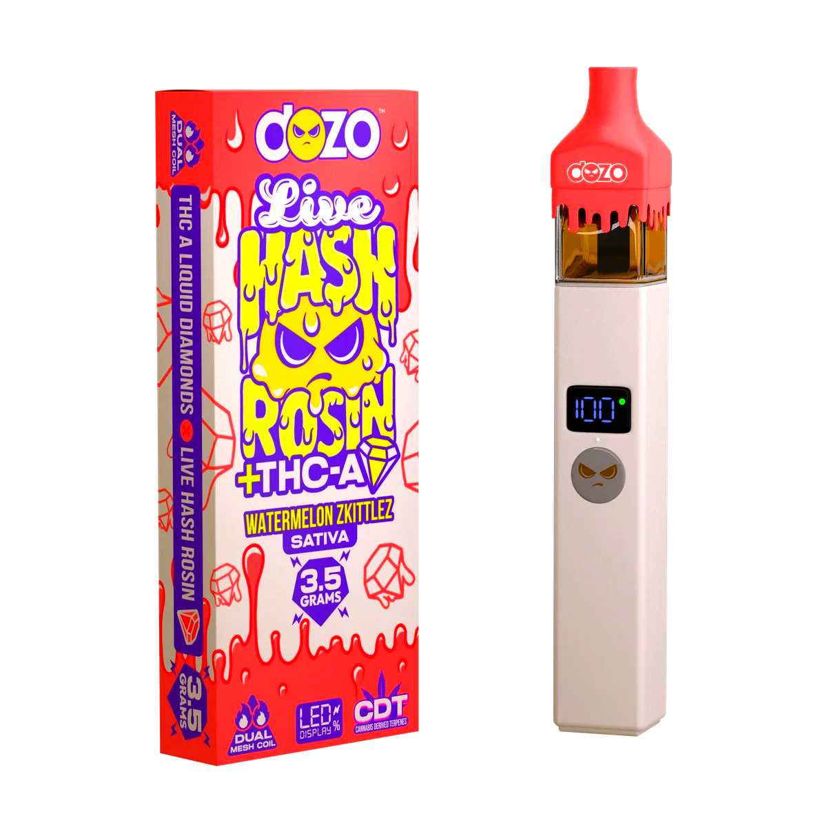 3.5g Dozo Live Hash Rosin THC-A Vape: Watermelon Zkittlez (Sativa)