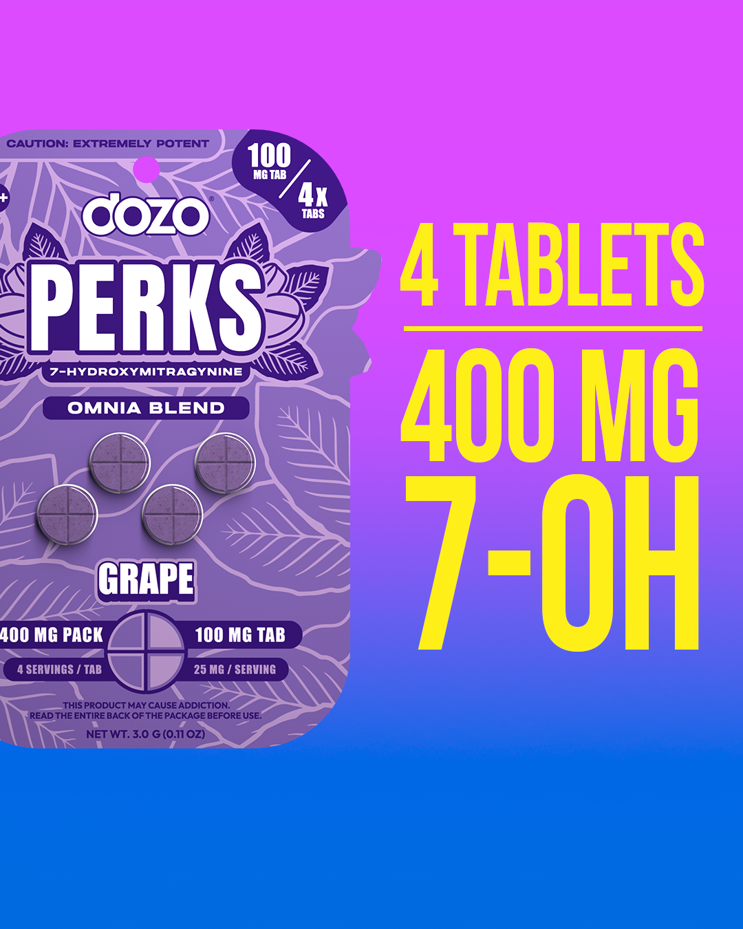 4ct 100mg Dozo PERKS 7-HYDROXYMITRAGYNINE | 400 mg per PACK
