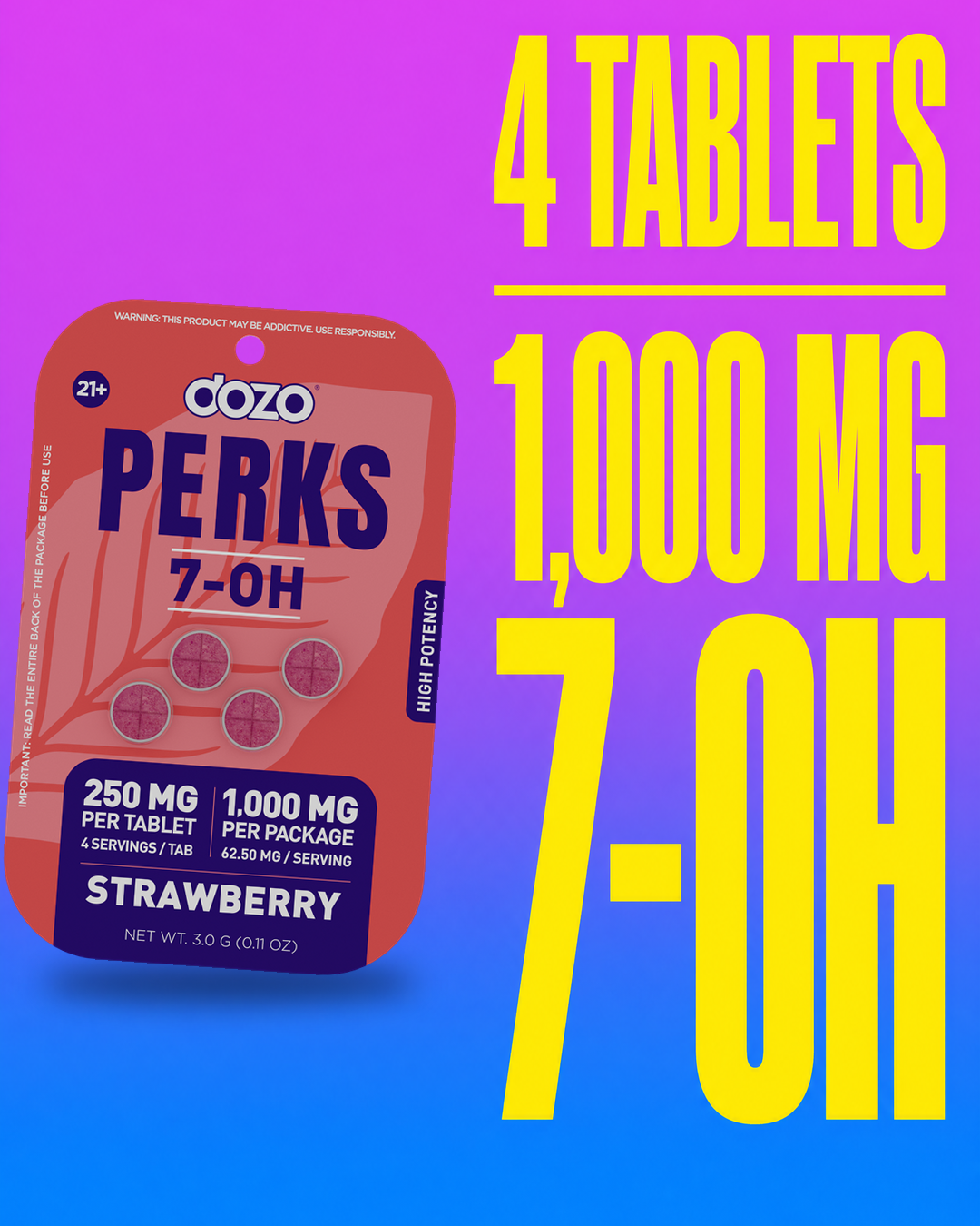 Dozo PERKS 7-OH High Potency — 4 tablets, 1,000mg 7-OH per pack