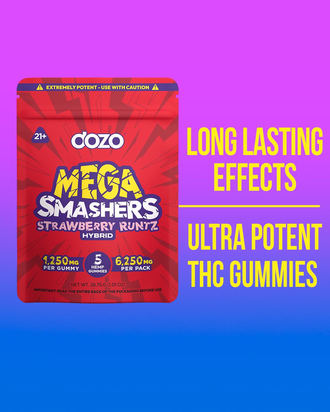 Dozo Mega Smashers – 1,250mg Ultra-Potent Gummies (5ct)
