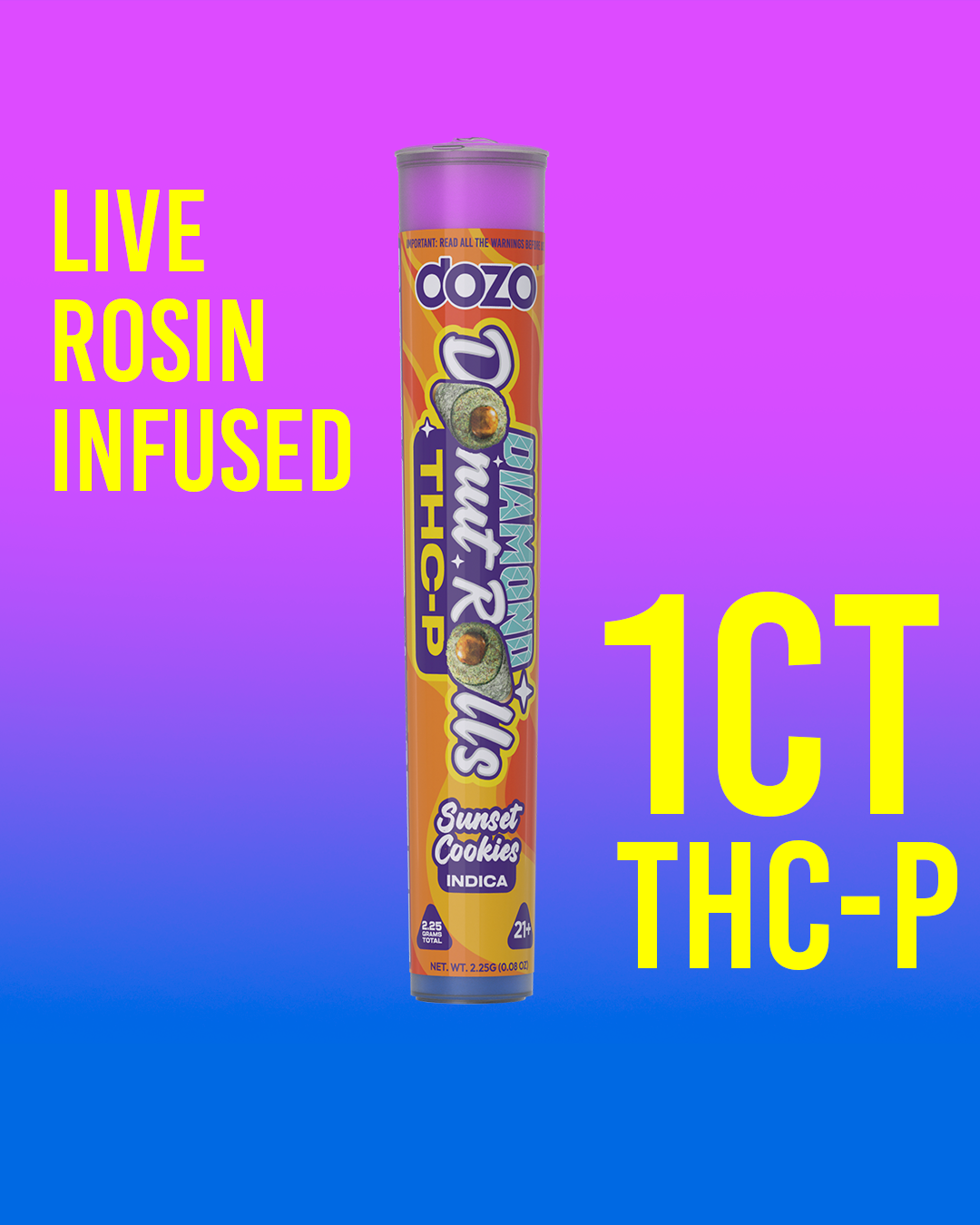 Dozo Diamond Donut Rolls THC-P 1ct | Live-Rosin Infused | $20 per pre-roll