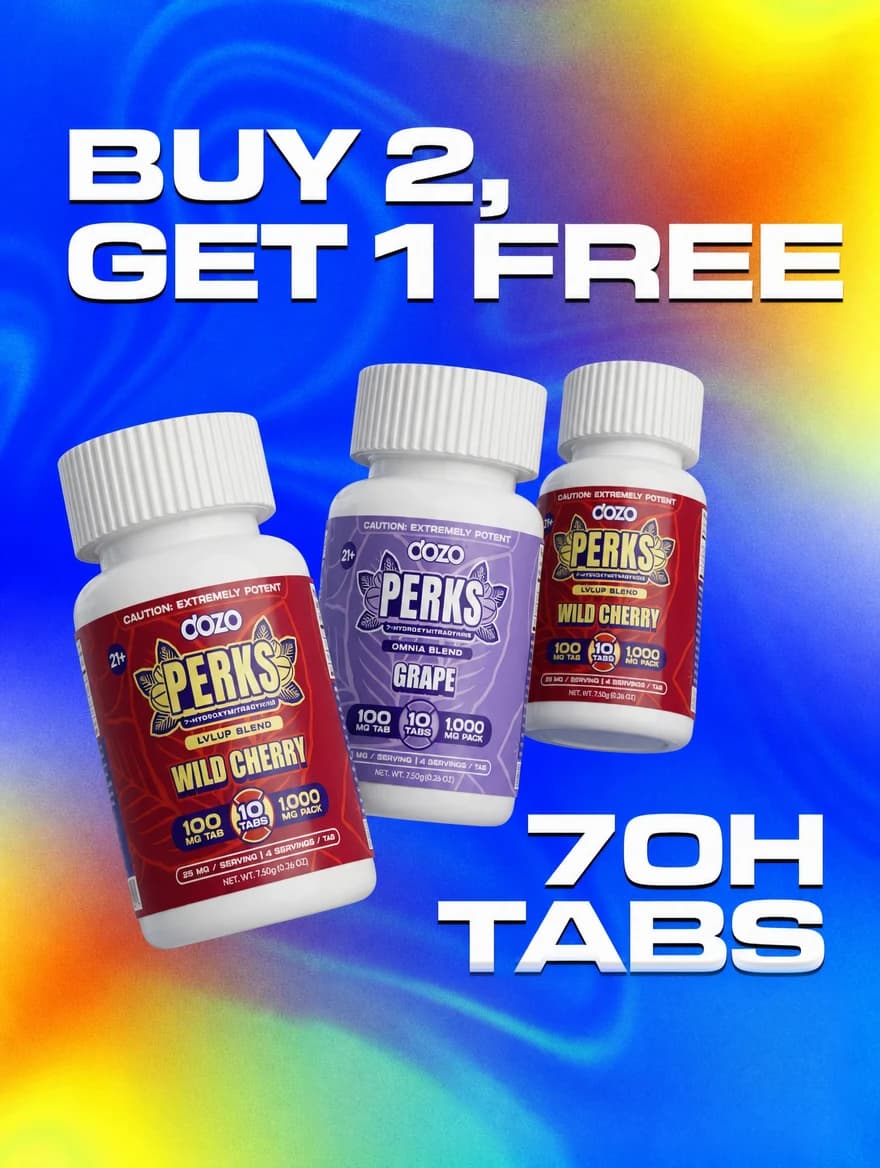 DOZO PERKS 7-OH tablet jars in Wild Cherry and Grape, Buy 2 Get 1 Free