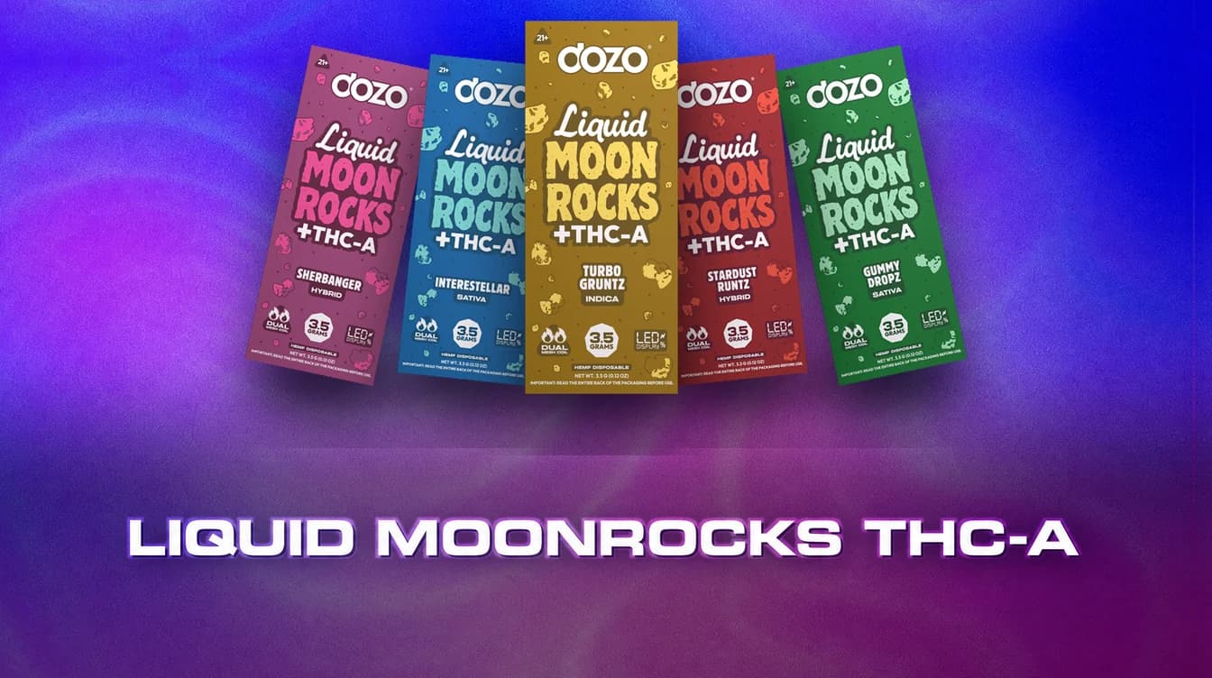 Dozo Liquid Moonrocks THC-A 3.5g disposable vapes, five strains