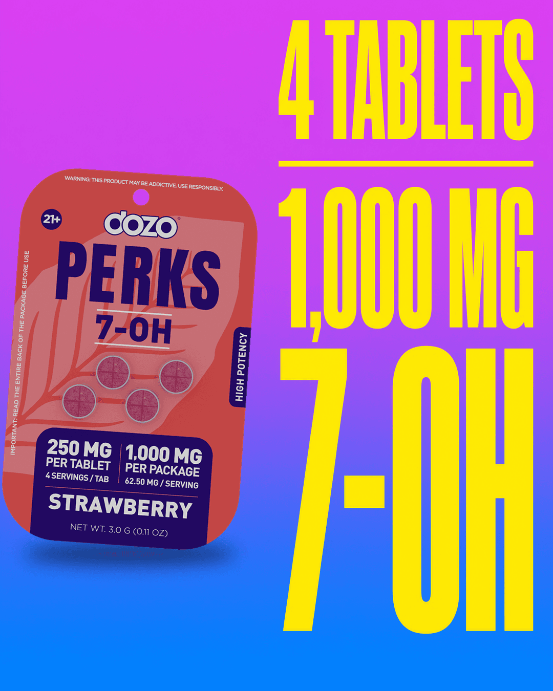 Dozo PERKS 7-OH High Potency — 4 tablets, 1,000mg 7-OH per pack