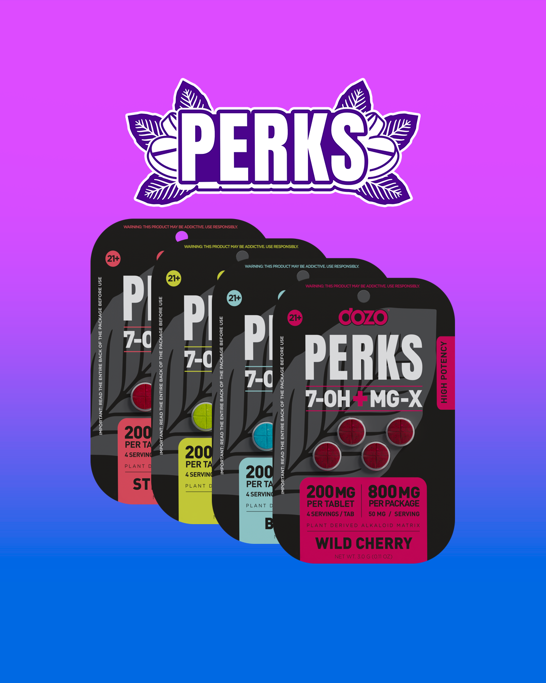 Dozo Perks MG-X 4ct 800mg — cover card all flavors