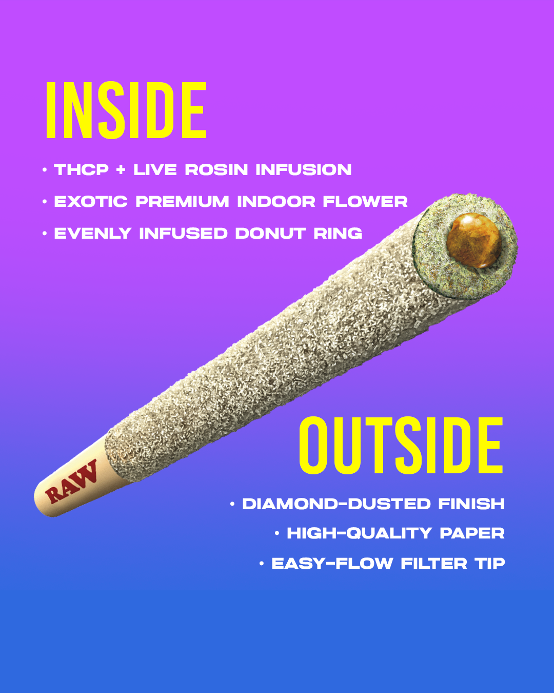 Dozo Diamond Donut Rolls THC-P  1ct | Live-Rosin Infused |  $20 per pre-roll