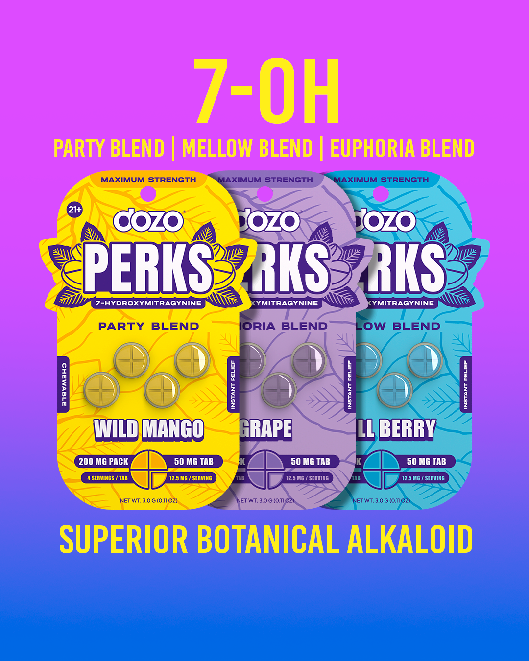 4ct 50mg Dozo PERKS 7-HYDROXYMITRAGYNINE | GRAPE (EUPHORIA BLEND)