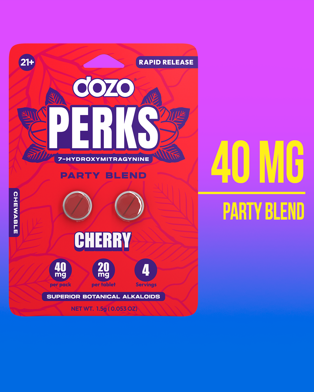 Dozo PERKS 7-HYDROXYMITRAGYNINE | 2ct (40 mg Per Pack)