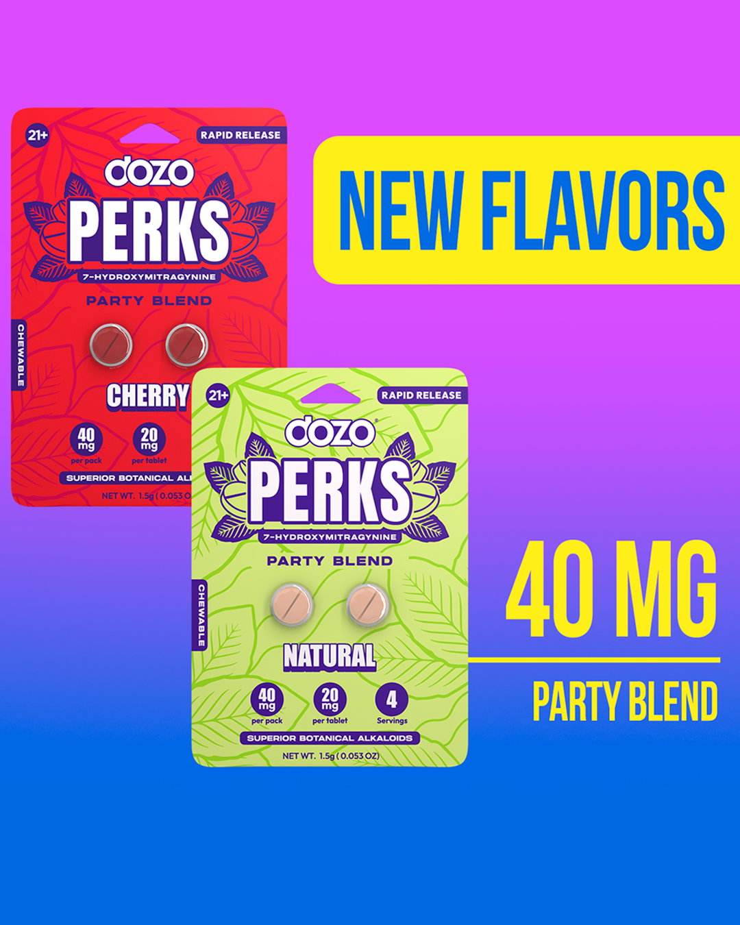 NEW FLAVORS Dozo PERKS 7-HYDROXYMITRAGYNINE | 2ct (40 mg Per Pack)