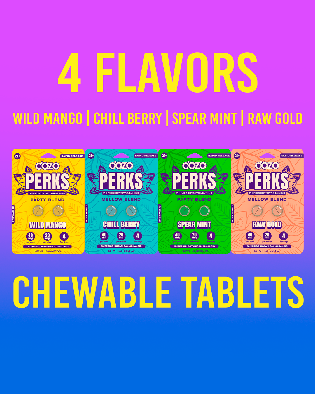 NEW FLAVORS Dozo PERKS 7-HYDROXYMITRAGYNINE | 2ct (40 mg Per Pack)