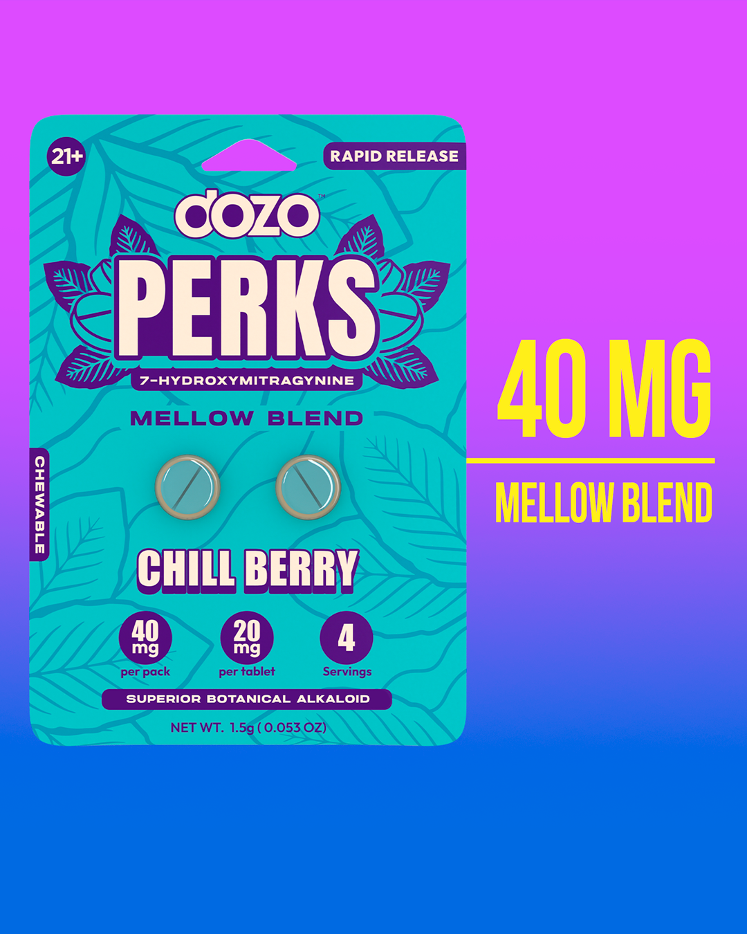NEW FLAVORS Dozo PERKS 7-HYDROXYMITRAGYNINE | 2ct (40 mg Per Pack)