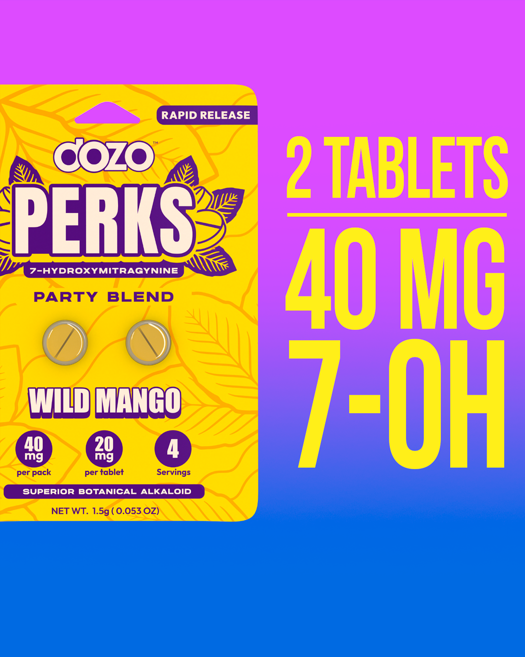 Dozo PERKS 7-HYDROXYMITRAGYNINE | 2ct (40 mg Per Pack)