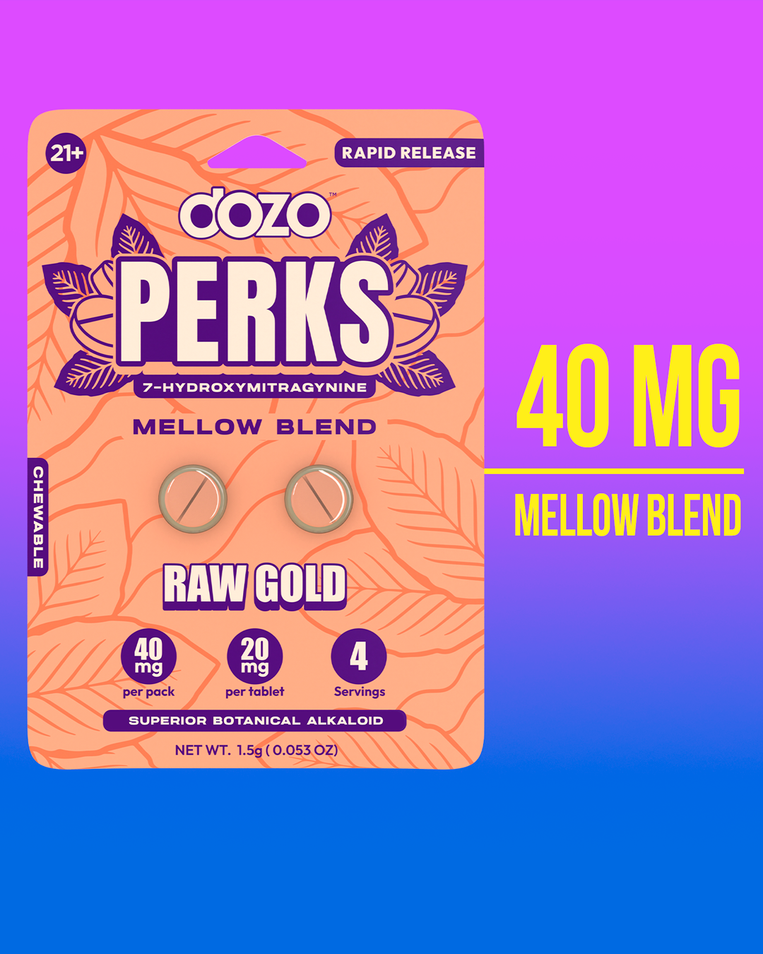 Dozo PERKS 7-HYDROXYMITRAGYNINE | 2ct (40 mg Per Pack)