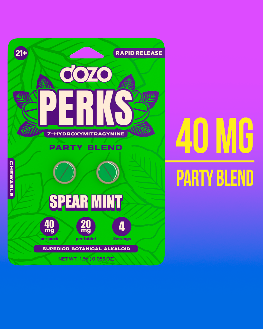 NEW FLAVORS Dozo PERKS 7-HYDROXYMITRAGYNINE | 2ct (40 mg Per Pack)