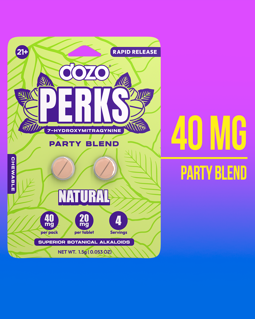 NEW FLAVORS Dozo PERKS 7-HYDROXYMITRAGYNINE | 2ct (40 mg Per Pack)