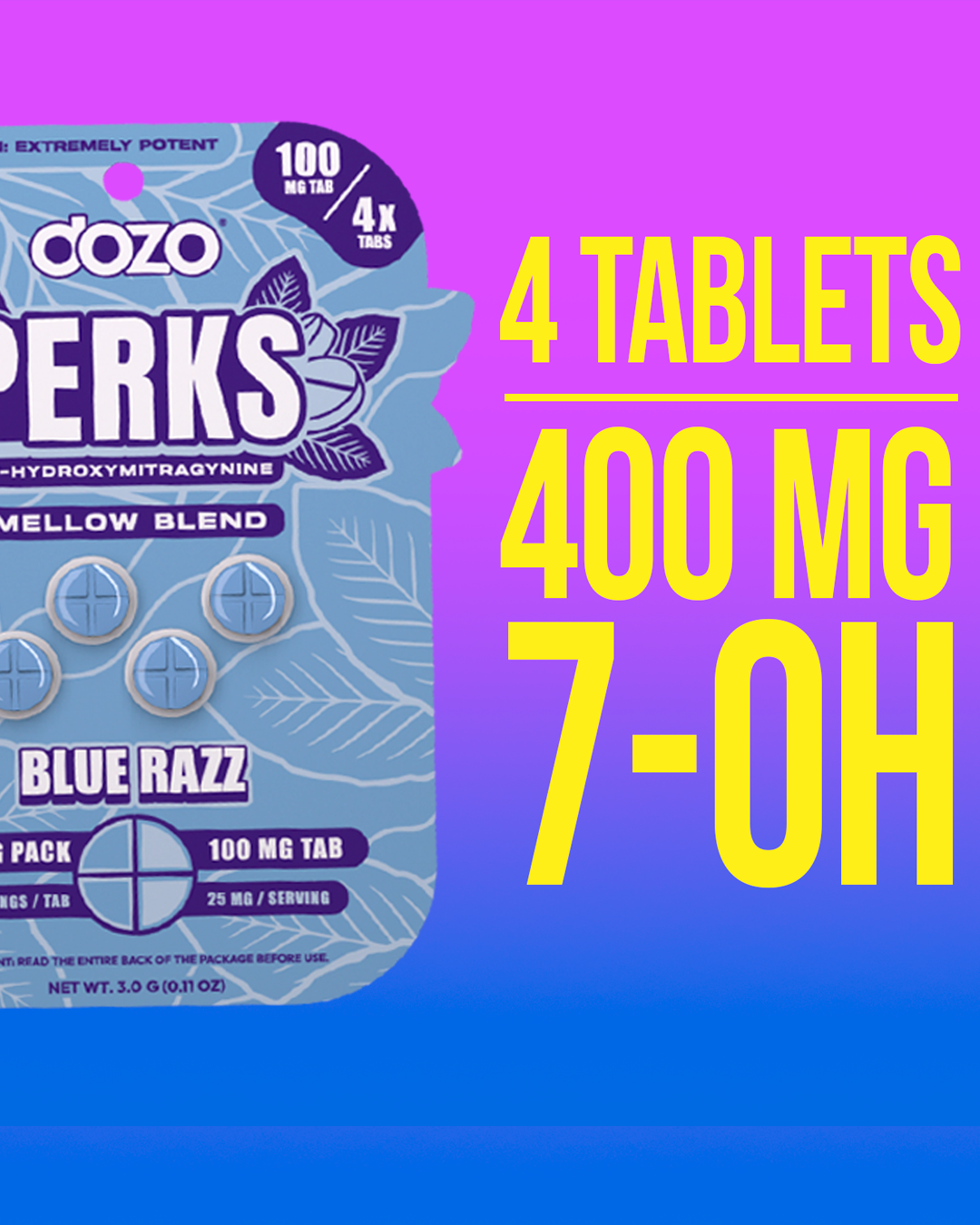 4ct 100mg Dozo PERKS 7-HYDROXYMITRAGYNINE | 400 mg per PACK