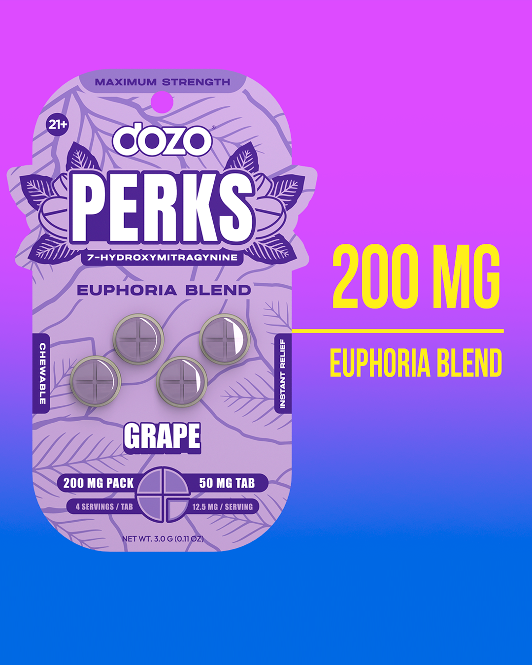 4ct 50mg Dozo PERKS 7-HYDROXYMITRAGYNINE | GRAPE (EUPHORIA BLEND)