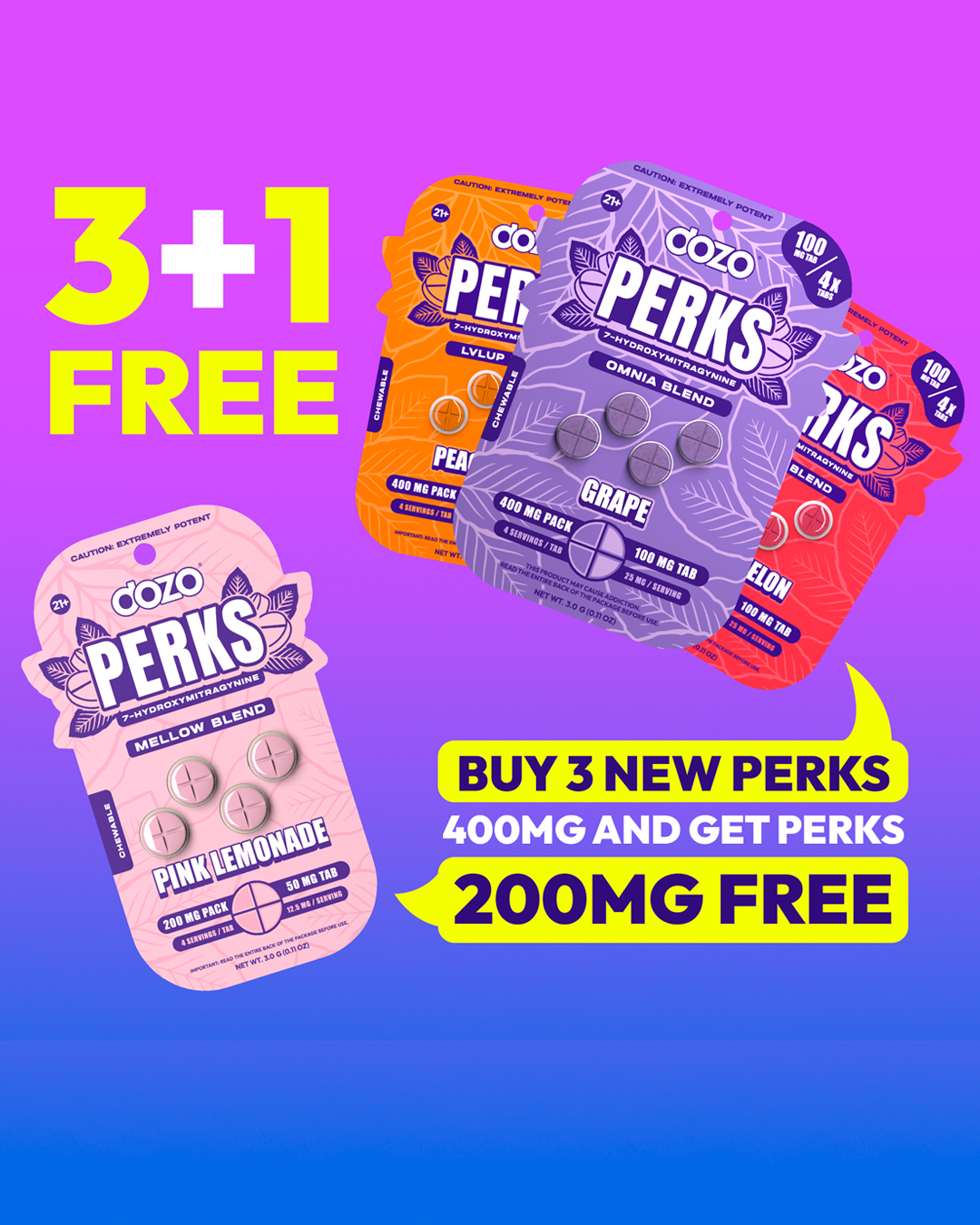 4ct 100mg Dozo PERKS 7-HYDROXYMITRAGYNINE | 400 mg per PACK