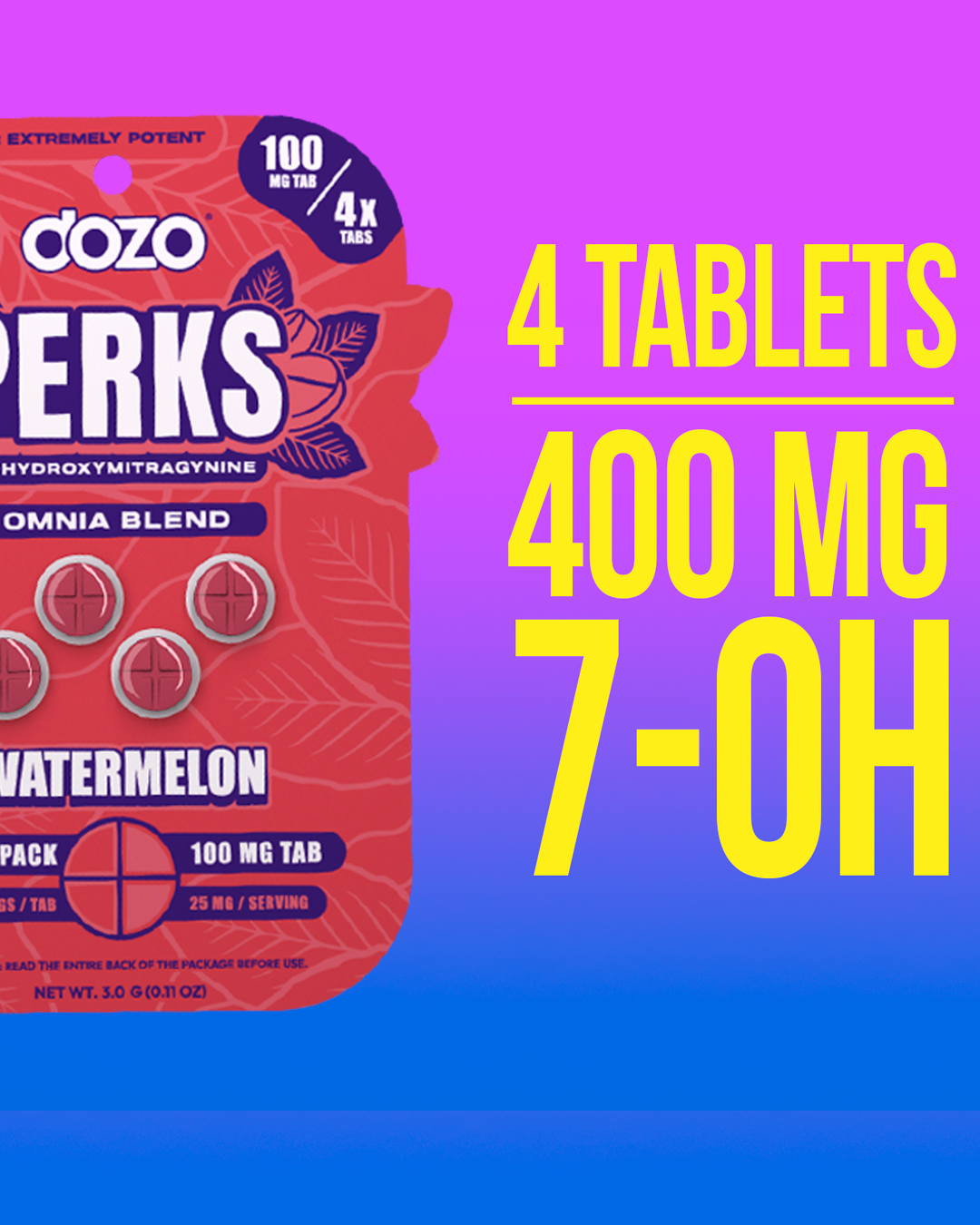 4ct 100mg Dozo PERKS 7-HYDROXYMITRAGYNINE | 400 mg per PACK