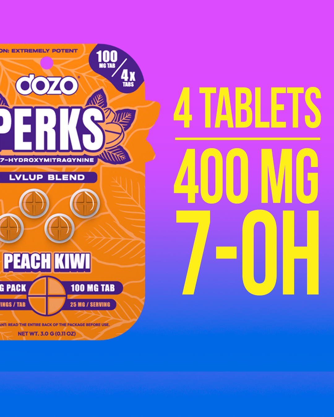 4ct 100mg Dozo PERKS 7-HYDROXYMITRAGYNINE | 400 mg per PACK