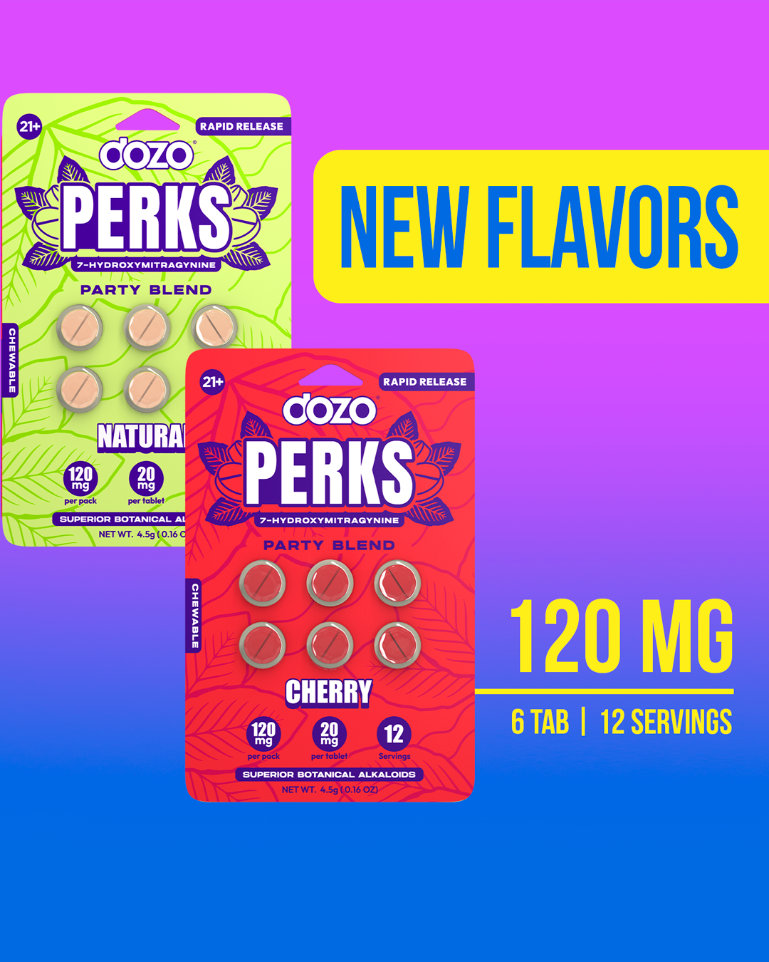 NEW 6ct Dozo PERKS 7-HYDROXYMITRAGYNINE | 6ct (120 mg Per Pack)