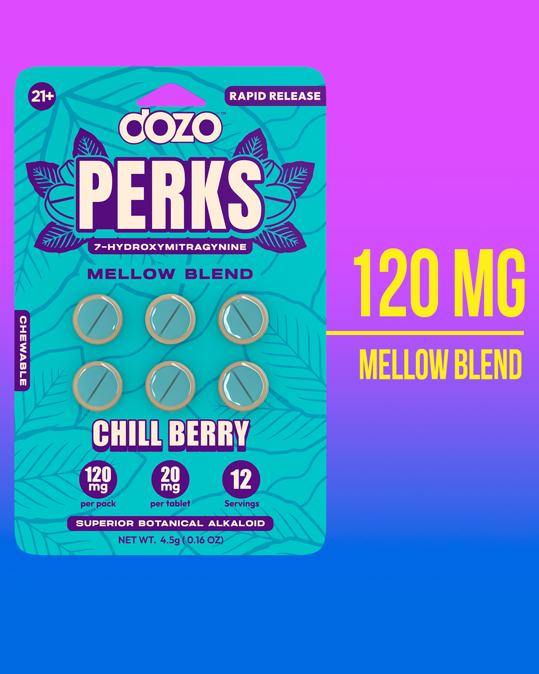 NEW 6ct Dozo PERKS 7-HYDROXYMITRAGYNINE | 6ct (120 mg Per Pack)