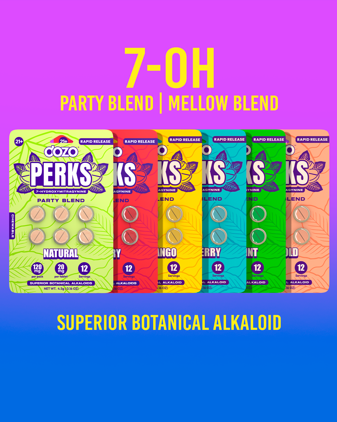NEW 6ct Dozo PERKS 7-HYDROXYMITRAGYNINE | 6ct (120 mg Per Pack)