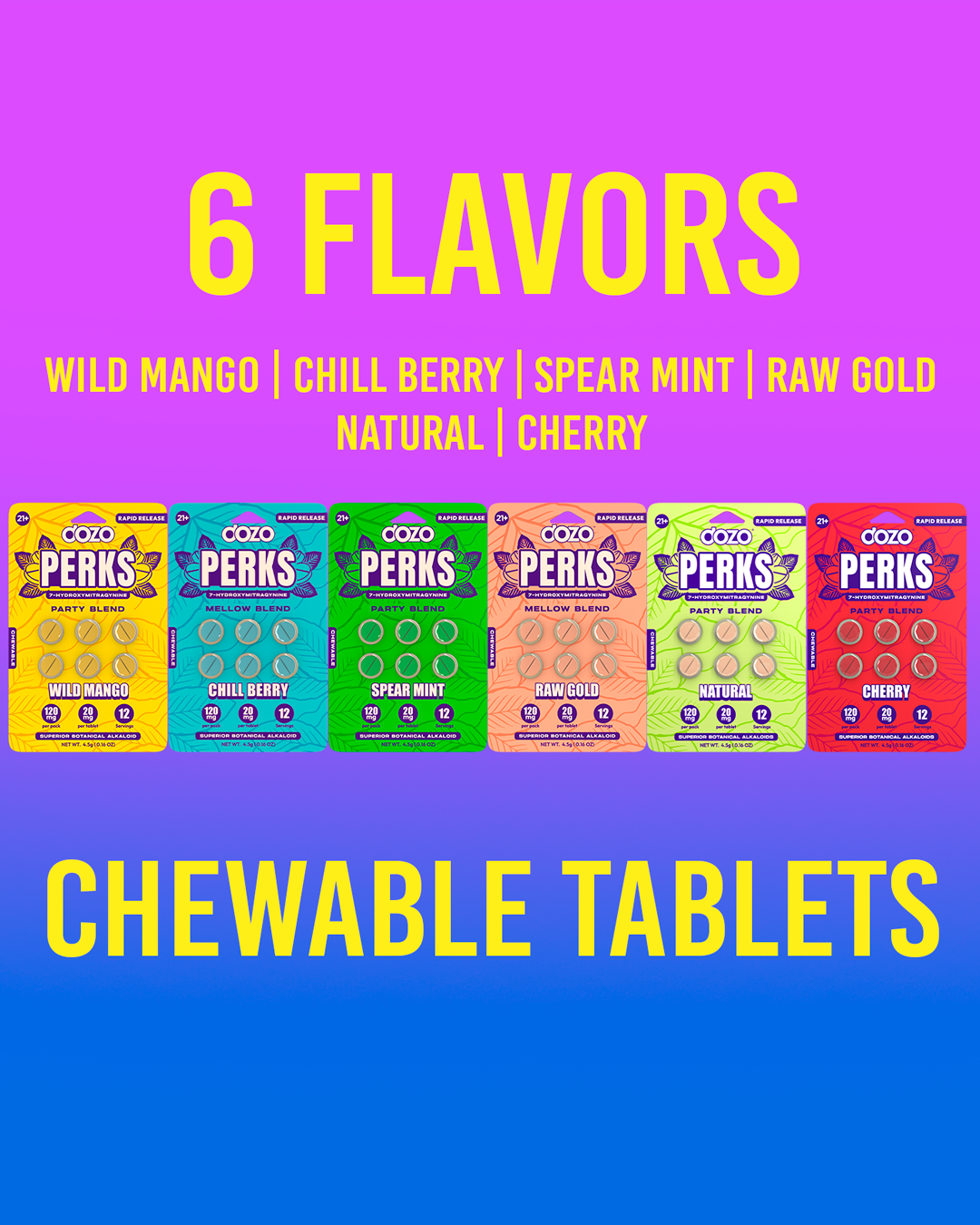 NEW 6ct Dozo PERKS 7-HYDROXYMITRAGYNINE | 6ct (120 mg Per Pack)