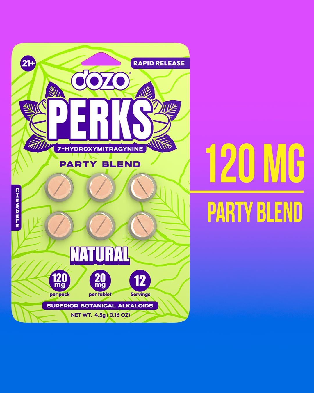 NEW 6ct Dozo PERKS 7-HYDROXYMITRAGYNINE | 6ct (120 mg Per Pack)