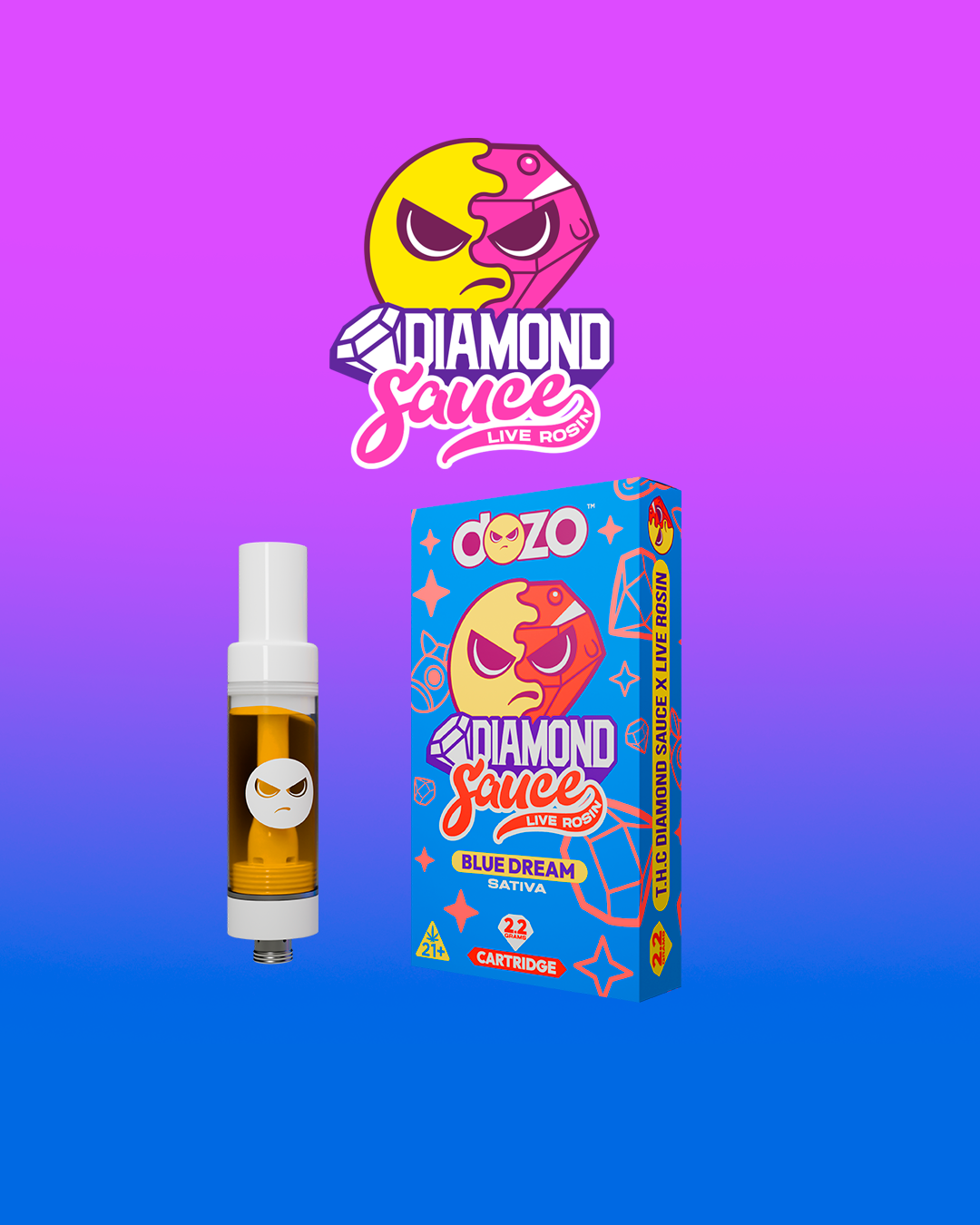 DOZO Diamond Sauce Live Rosin THC Cart | Blue Dream (Sativa)