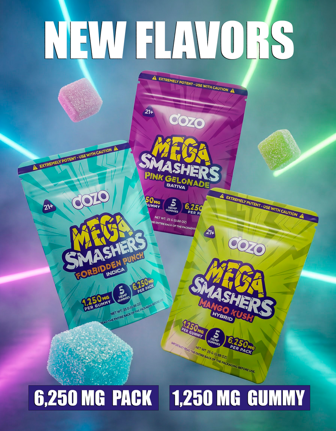 Dozo Mega Smashers – 1,250mg Ultra-Potent Gummies (5ct)