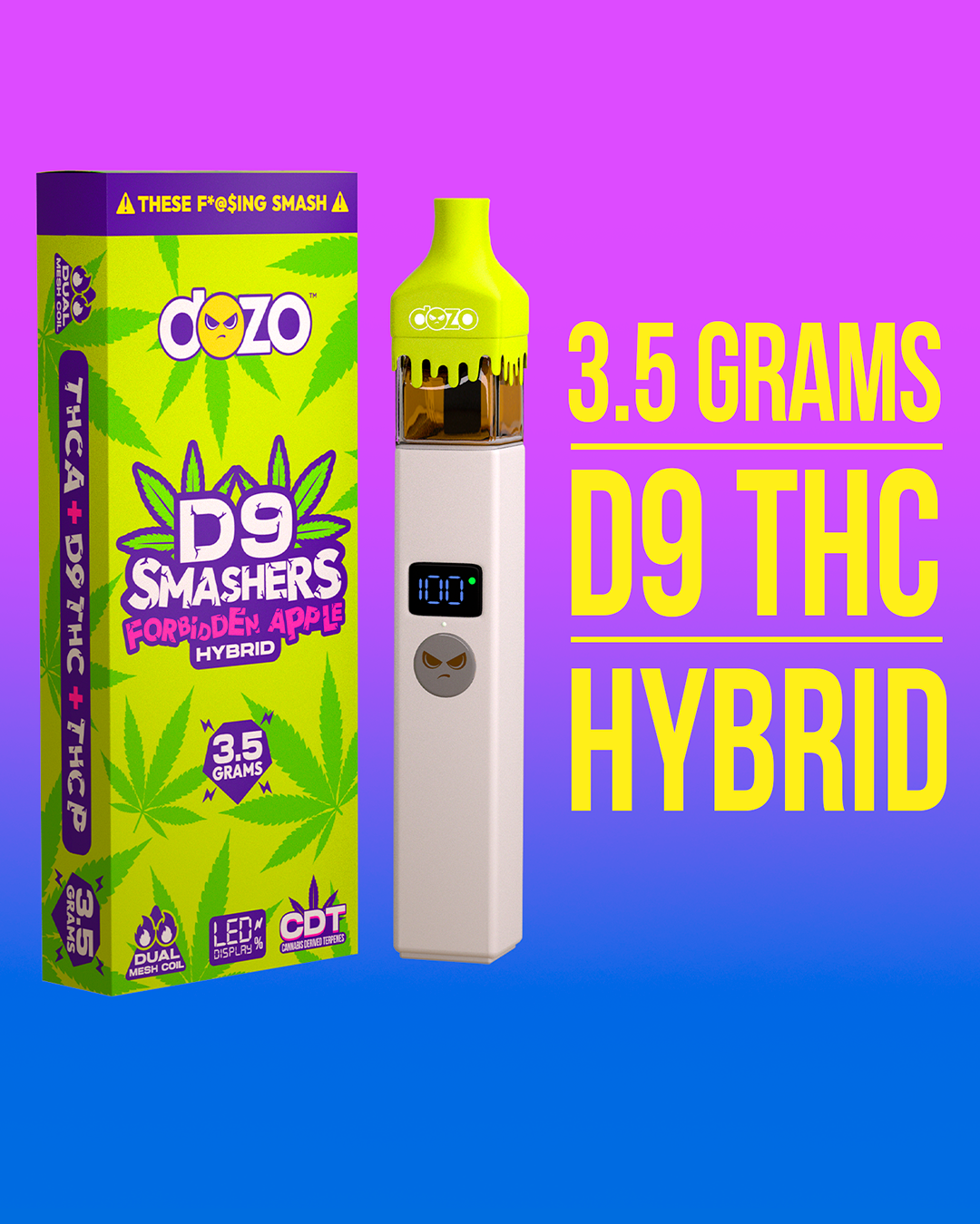 3.5g Dozo D9 Smashers THC-A Disposable: Weedy Melon (Indica)