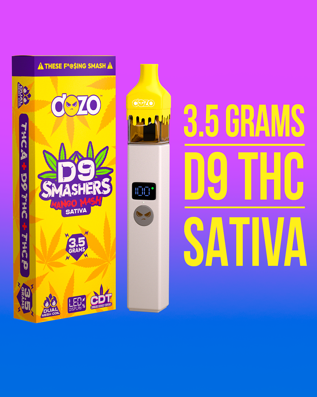 3.5g Dozo D9 Smashers THC-A Disposable: Weedy Melon (Indica)