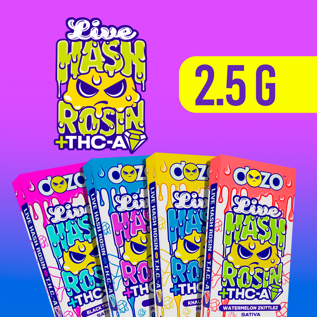 2.5g Dozo Live Hash Rosin THC-A Vape: Animal Cookies (Sativa)