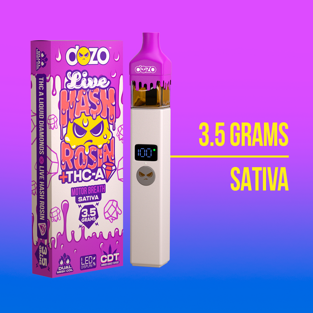 3.5g Dozo Live Hash Rosin THC-A Vape: Black Truffle (Sativa)