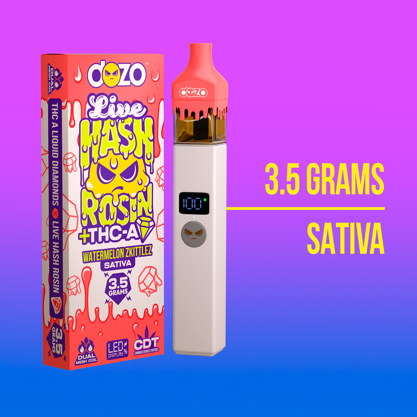 3.5g Dozo Live Hash Rosin THC-A Vape: Animal Cookies (Sativa)