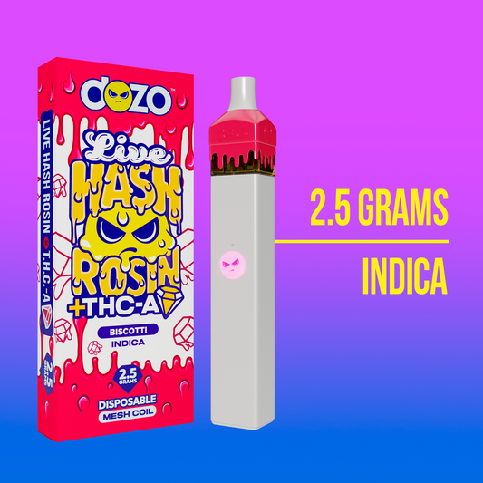 2.5g Dozo Live Hash Rosin THC-A Vape: Biscotti (Indica)