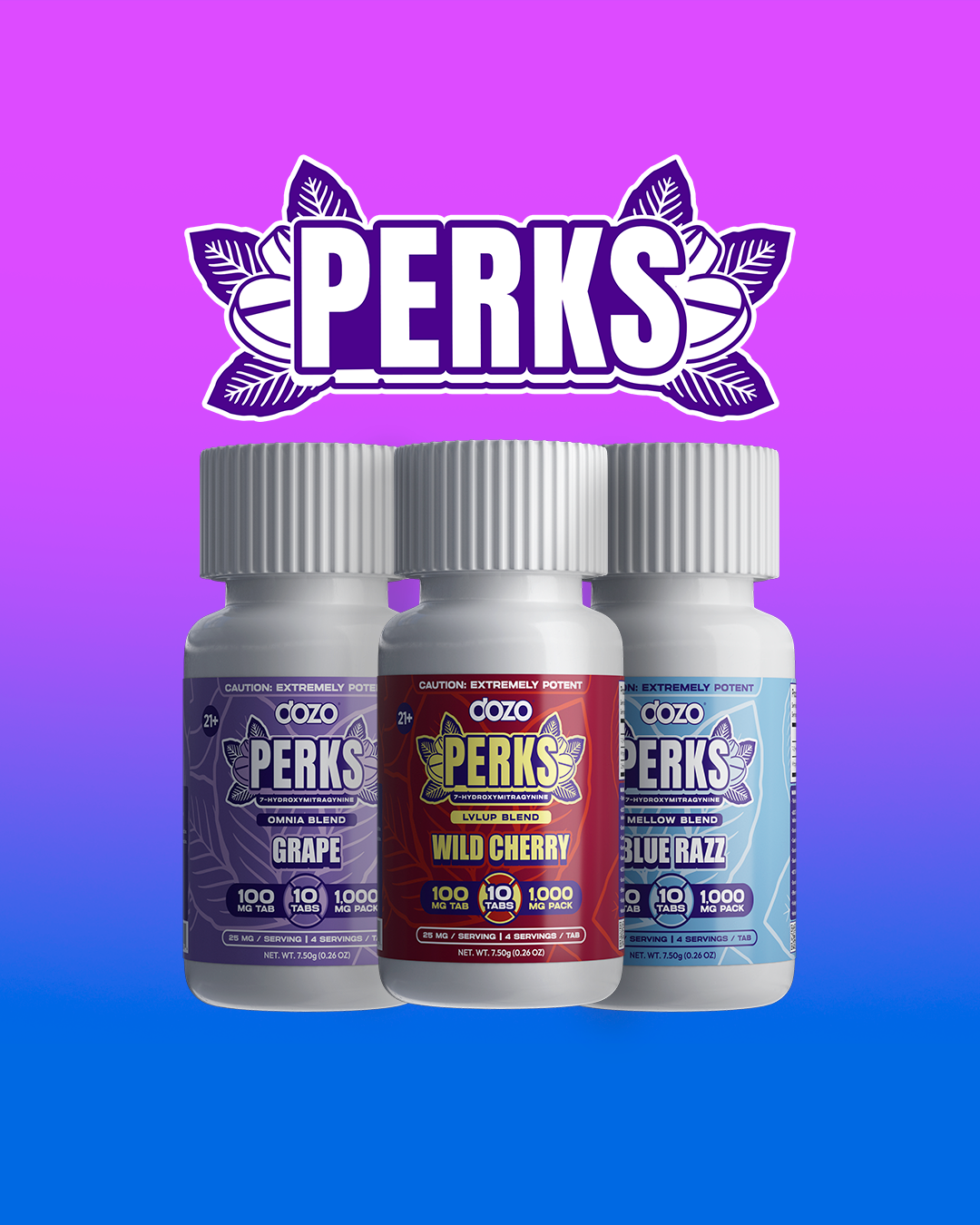 10ct 100mg Dozo PERKS 7-HYDROXYMITRAGYNINE | 1,000 mg Jar