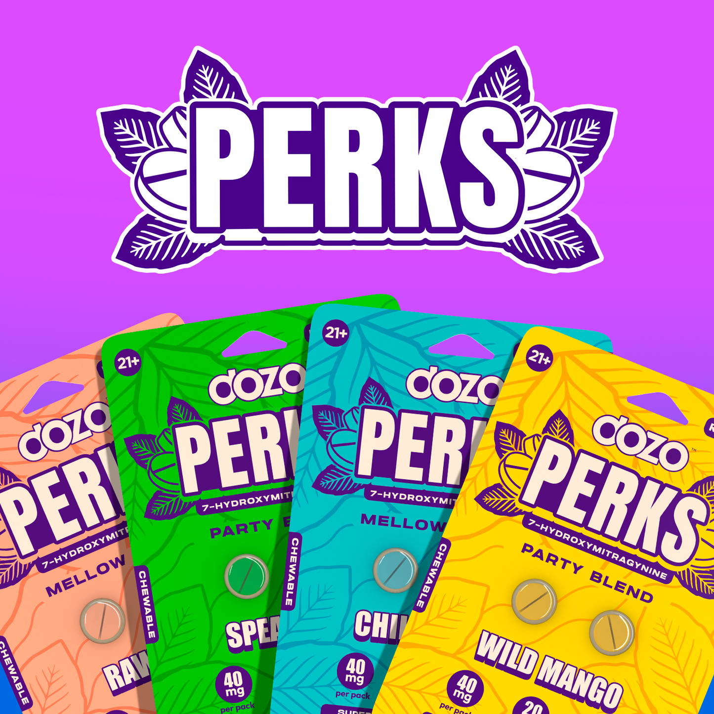 NEW FLAVORS Dozo PERKS 7-HYDROXYMITRAGYNINE | 2ct (40 mg Per Pack)