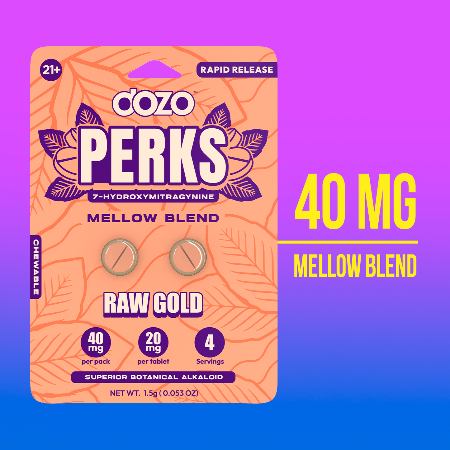 NEW FLAVORS Dozo PERKS 7-HYDROXYMITRAGYNINE | 2ct (40 mg Per Pack)