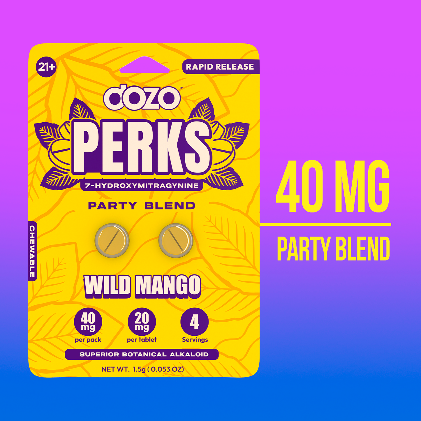 NEW FLAVORS Dozo PERKS 7-HYDROXYMITRAGYNINE | 2ct (40 mg Per Pack)